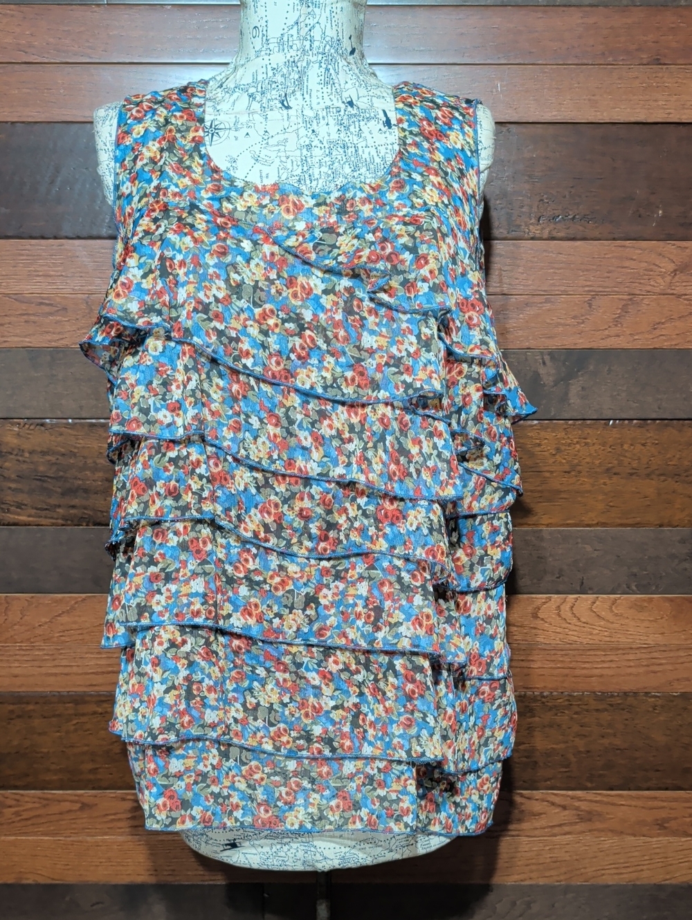 Avenue Blue Multi Floral Ruffle Tank Top